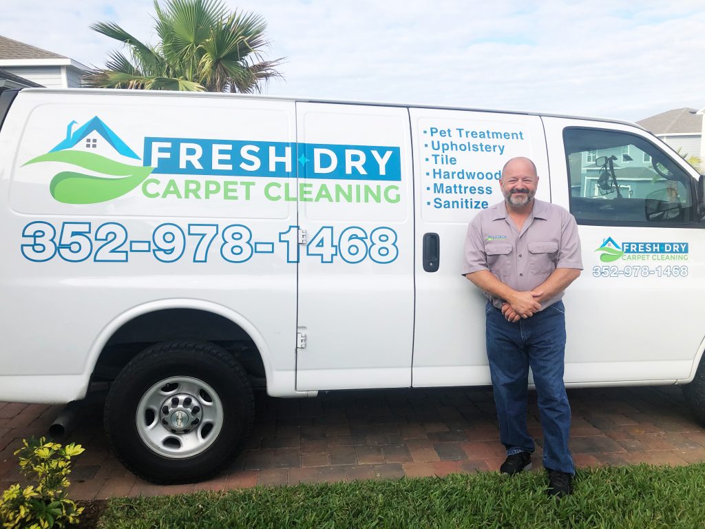 Frank in front of the Fresh Dry Carpet Cleaning van