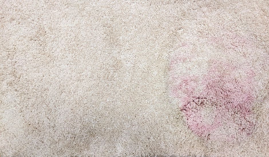 carpet with pink stain on it