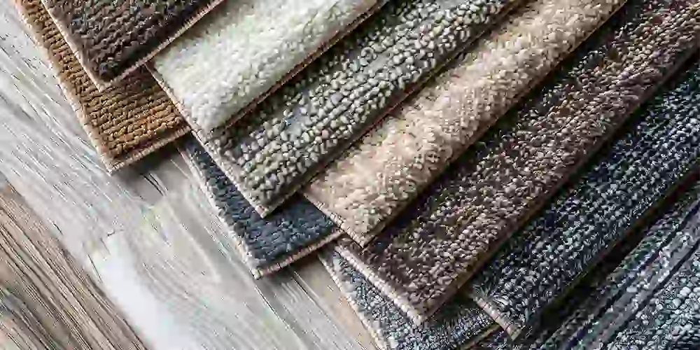 image of ends of different types of carpet with different colors and fibers